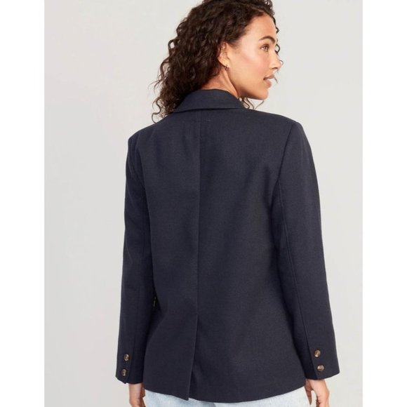 Old Navy Wool-Like Textured Double Breasted Navy Blazer Sz S NWT - Picture 2 of 8